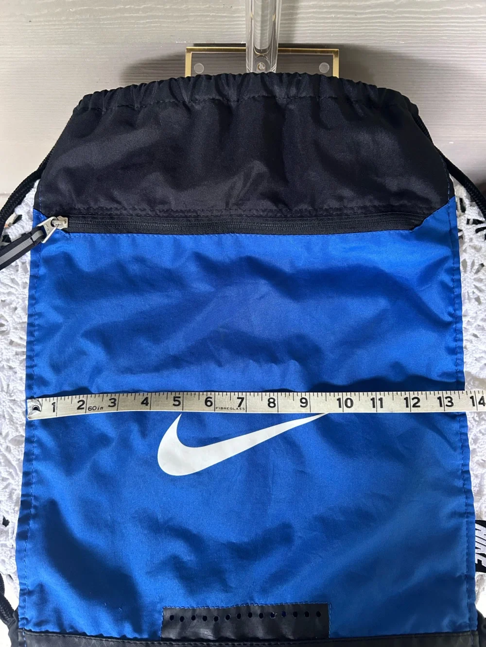 Nike Royal Blue and Black Drawstring Backpack with White Swoosh
